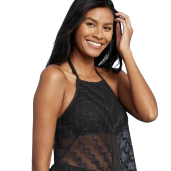 Crochet Black Halter Tankini Top (NWT) Medium - Picture 1 of 6